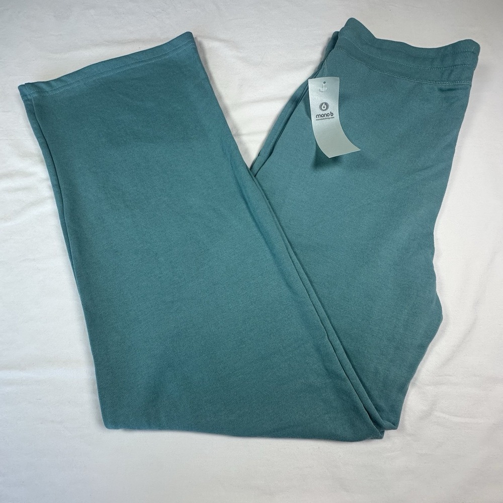 Mono B Women's Drawstring Waist Wide Leg Soft Comfy Sweatpants Teal Large NWT
